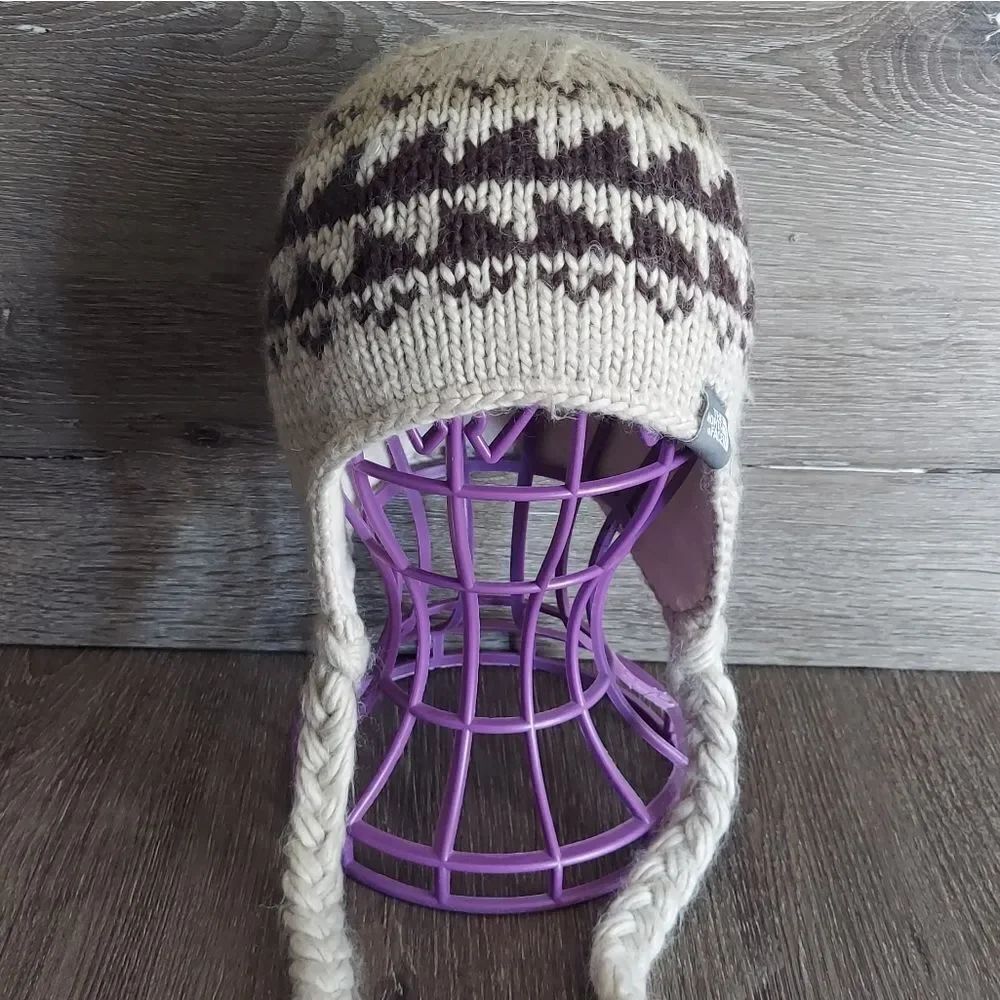 Kids The North Face Beanie Warm Winter Wool Blend Hat with Braided Ear Flaps